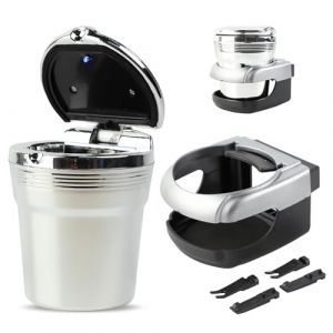 Kytpyi Cendrier Voiture, Cendrier Anti Odeur avec Lumi&egrave;re LED, Couvercle 1 Support de Cendrier pour Voiture, Ext&eacute;rieur (Argent) (Kuomoo, neuf)