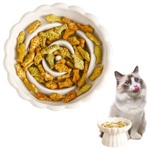 Vninkul Gamelle Anti Glouton Chat Ceramique, 14cm*8.5cm Bol Nourriture Chat Anti Glouton en Forme de Fleur, Gamelle Chat Sur&eacute;lev&eacute;e Ceramique Anti Glouton pour Alimentation Lente (Blanc) (LOIZOUPANTELIS, neuf)