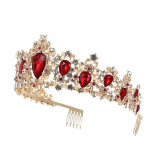 MUCKLILY Couronne de Mari&eacute;e Dor&eacute;e avec Peigne Diad&egrave;me en Strass Rouge Accessoire Cheveux de Mariage Bandeau Princesse pour Robe de Mari&eacute;e Coiffure de C&eacute;r&eacute;monie &Eacute;l&eacute;gante (Senike, neuf)