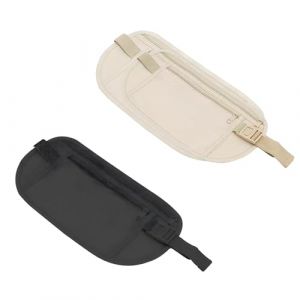 2 Pi&egrave;ces Ceinture d'argent avec Blocage RFID, Fin Ceintures Cach&eacute;es pour Argent, Sac Banane pour Voyage avec Boucle R&eacute;glage, Banane Voyage Antivol pour Passeport Carte de Cr&eacute;dit Esp&egrave;ces (Beige, Noir) (Zhixuxuekeji, neuf)