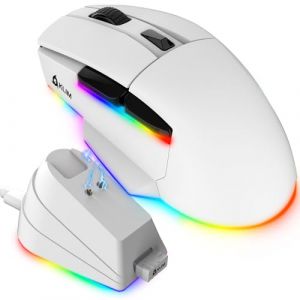 KLIM Blaze X RGB + NOUVEAUTÉ + Souris Gamer sans Fil Rechargeable avec Station de Charge + Batterie Longue durée + Jusqu'à 12000 DPI + Souris Filaire et sans Fil PC, PS5, PS4, Mac + Blanc (KLIM Technologies France, neuf)