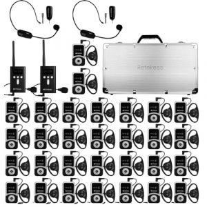 Retekess T130S (T130 2rd) Tour Guide System, Système de Guide Touristique sans, 100M, avec 2 Microphone TT123, avec Boîtier de Chargement avec 32 Emplacements, pour Tourisme, Lusine (RetevisDirect, neuf)
