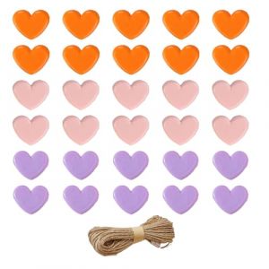 VINZOR 30 Pinces &agrave; Linge Photos en Forme de C&oelig;ur avec 10M Corde de Jute, pour Cr&eacute;ation de Guirlande Photo, D&eacute;corations DIY, Cartes Postales et Id&eacute;e Cadeau Originale(Violet, Rose, Orange) (Shophaomall Store, neuf)