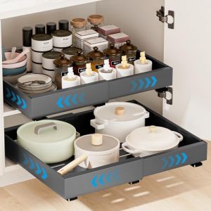 Carastek Tiroir Coulissant cuisine, 2 Pi&egrave;ce Tiroir T&eacute;lescopique Extensible Organisateurs D'armoire Coulissants Etagere Rangement cuisine Telescopique pour Armoires de Salon Maison (Gris) (Trans Cargo Success, neuf)