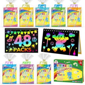 ZMLM 48 Livres Carte a Gratter Dessin Enfant, Feuilles à Gratter Papier Magique avec 50 Stylets en Bois, 48 Règles de Gabarit de Dessin, Gratter Arc-en-Ciel pour Goodies Anniversaire Enfant (Zmlm Direct, neuf)