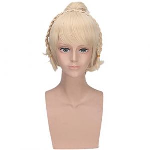 MAOMA Perruque Cosplay,Final Fantasy XV Lunafreya Nox Fleuret Cosplay Anime Perruque,Blonde Curly Perruque,avec Filet de Cheveux Gratuit,pour Fête Carnaval Halloween Perruques (good stuff A, neuf)