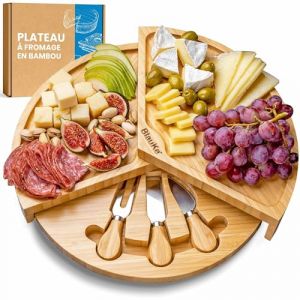 Plateau à Fromages en Bois avec Couteaux à Fromage – Plateau à Fromage en Bambou pour 2-3 Personnes – Plateau de Fromage Tournant Rotatif Pivotant – Meilleure Idée Cadeau – BlauKe (BlauKe, neuf)