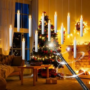 mizikuu 12 Pi&egrave;ces Bougies &agrave; LED Flottantes, Suspendre Floating Candles Sans Flamme Bougies Magiques avec Baguette T&eacute;l&eacute;commande Bougie &agrave; Piles Vacillante pour Halloween, No&euml;l, Party, Mariage (JINJIE LIMITED, neuf)