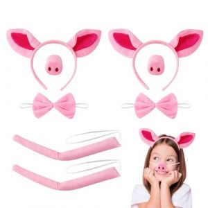 UILYNIU 8 Pièces Ensemble de Costume de Cochon Bandeau Oreilles de Cochon, Cochon Accessoires de Costume avec Oreilles Nez Queue et Noeud Papillon, Costume de Cochon pour Les Fêtes Costumées (Rose) (XIMO EU, neuf)