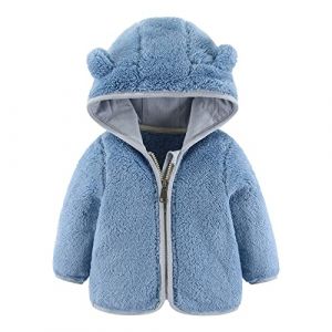 Manteau en Polaire pour Bébé Fille Veste à Capuche, Manteau Bébé Fille Veste Hiver Enfant Manteaux à Capuche au Rayure Blouson Hiver Vetements Bebe Fille Chaud (Wtouhe, neuf)