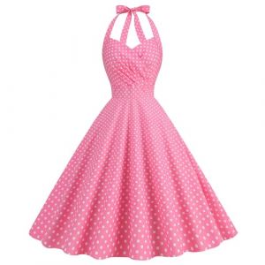 Robe Vintage Femme Années 20 40 50 60 Pin up Rockabilly Swing à Pois Chic et Elegant Robe de Soirée Cocktail au Genou sans Manche A-Line Taille Haute Ete Robe de Mariée Grande Taille,Rose,S,f155w (Routefuture, neuf)