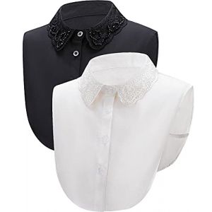 2 Pi&egrave;ces Chemise &agrave; Faux col pour Femme Chemise &agrave; Faux Collier D&eacute;tachable Faux Chemisier Amovible Blouse Col Homme Femme (Acozyu, neuf)