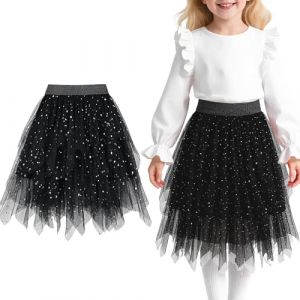 Baogaier Filles Jupe Tulle Tutu Paillettes &Eacute;l&eacute;gante Midi-Longue sous-Jupe superpos&eacute;e A-Line Elastique Taille Jupes dans Prom Party Carnaval Halloween Costume Adolescents 9-10 Ans, Noir (Baogaier, neuf)