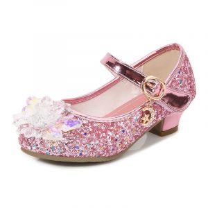 Eleasica Fille Chaussures de Princesse Reine des Neiges Elsa Chaussures pour Déguisement Cendrillon Talon Haut Cristal Fleur Paillettes Noël Carnaval Soirée Mariage Cocktail,Rose,31 (Eleasica, neuf)