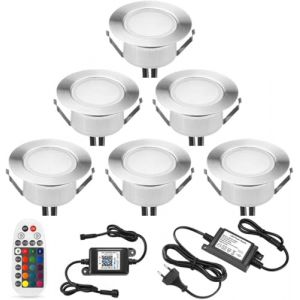 SUBOSI 6x Bluetooth RGB Spot Encastrable Exterieur Dimmable 1.5W Ø61mm IP67 Étanche 16 millions Intelligent de couleurs Spot led Extérieur Encastrable IntelligentKit Complet (Favourite LED Lighting, neuf)