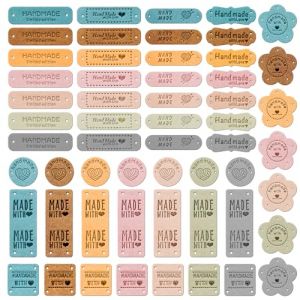 Lot de 56 &eacute;tiquettes faites &agrave; la main &agrave; coudre en cuir PU fait &agrave; la main, en cuir microfibre, avec trous, accessoires de tricot pour bricolage, chapeau, jeans, sacs, chaussures, artisanat, tricot (8 (Draupnir fr, neuf)