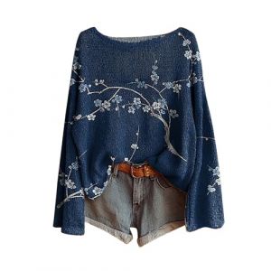 Pulls Femme Vintage Imprim&eacute; Floral Boh&egrave;me Pull Over Tricot&eacute; Chic Et &Eacute;l&eacute;gant Col Rond Manche Longue Sweater Motif Jacquard Hauts Oversize Casual Vetement 2025 Femme D&eacute;contract&eacute;s (Anglekie, neuf)