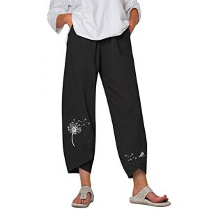 Pantalon Lin Femme &Eacute;t&eacute; D&eacute;contract&eacute;s Pantalons Mode Coton Chanvre Confortable Jogging Plage R&eacute;tro Pants Ample Taille Elastique Boho Haram Pantalon avec Poches Longueur Pants Chic et Elegant (M99M (Arriver 5 &agrave; 15 jours), neuf)