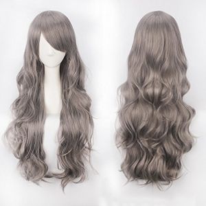 Halloween Mode Noël Party Dress Up Perruque Cos Perruque Couleur Anime Perruque Bouton Net Haute Température Fil Universel 80cm de Long Cheveux Bouclés Couleur K027-6 (80cm Gris Argenté) (good stuff A, neuf)