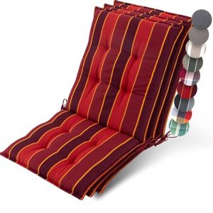Beautissu 3X Premium Coussin Chaise Jardin Dossier Bas 100x50 cm Sun-NL – 8 cm Épaisseur Tissu Robuste Antidérapant & Résistance aux UV – Coussin Fauteuil avec Sangles Fixation Rouge Rayé (Brandvin, neuf)