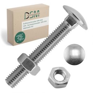 DSM - Boulons M5x70mm Conforme &agrave; la norme DIN 603 - Avec &eacute;crou hexagonal M5 DIN 934 - Acier inoxydable A2/V2A - Vis &agrave; t&ecirc;te bomb&eacute;e avec collet carr&eacute; - Filetage complet - Vis pour paumelle de portail (DSM-Verbindungstechnik GmbH, neuf)