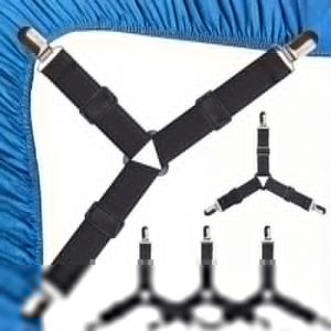 COYUN Tendeur Drap Housse, 4 Pi&egrave;ces Blanches Aattache Drap Housse, &Eacute;lastiques Ajustables Sangle Drap Housse avec Pinces M&eacute;talliques pour Draps de lit, Housses de Matelas, Coussins de Canap&eacute;, noir (HLWA RETAILS LTD UKSTORE, neuf)