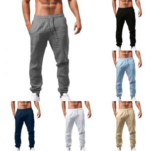 Homme Pantalon Lin Ete Pantalon Decontracte avec Poches Cordon Pantalon Ample de Plage L&eacute;ger Respirant Pantalon Elastique pour Homme de Couleur Unie (extensivc, neuf)