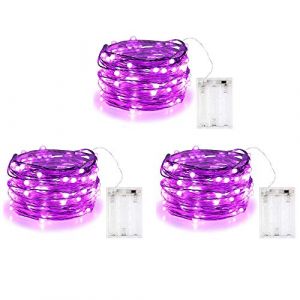 BOLWEO Guirlandes Lumineuses à Piles, 3 Paquet Mini 3*AA Alimenté par Pile Fil de Cuivre Led Lumières de Luciole pour Chambre, Jardin, NoëL, Mariage, Intérieur, Exterieur, Fête, Décoration (Mauve) (BOLWEO-EU, neuf)