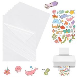 VMUTGA 30 Feuilles Papier Autocollant Imprimante, 100% Transparent Film Autocollant Vinyle A4 Autocollant Papier D'impression Étiquette Adhésif Imprimable pour Imprimante à Jet d'Encre (21 x 29.7 cm) (STORE TISTIRNT, neuf)