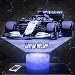 Lampe de chevet, Veilleuse Tactile Formule 1 G. Russel F1 Lampe 3D LED illusion, Idée cadeau Noël anniversaire garçon et fille Lampe de nuit chambre d'enfant ou adulte (Lampephoto-fr, neuf)