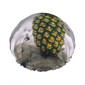Bonnet de douche imprimé ananas vert en bord de mer pour femmes et hommes, bonnet de bain réutilisable en tissu double couche pour filles (xiehuaLJFDY, neuf)