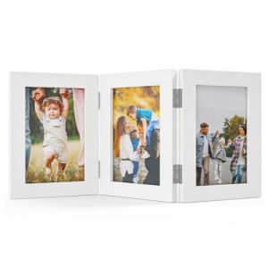 Feelhap Triple Cadre Photo Pliable 3 Photos Cadre pour portrait Trois cadre photo Collage Pliable Multiple Photos Cadeau Famille Décoration Bois Blanc Moderne Cadre Photo, Blanc (10 x 15 cm) (YODAZA LIMITED, neuf)