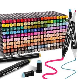Feutre a Alcool,204 Couleurs Feutre Alcool Double Pointe Permanents Marqueur Kit,Marqueurs de Dessin Pour Adultes Peinture,Twinmarkers Créatif pour Débutants Graffiti DIY Art Esquisse (abeierart, neuf)