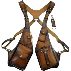 vokkrv Sac de harnais d'épaule Steampunk,harnais homme torse, Harnais antivol, Double portefeuille sac sous de taille étui antivol pour hommes femmes,portefeuille à sangle en cuir Pu réglable(Brun) (EnviableVB, neuf)