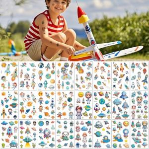 24 Feuilles Tatouages Temporaires Autocollants Sur Le Th&egrave;me De L'Espace Pour Enfants Plan&egrave;tes Fus&eacute;es Gar&ccedil;ons Et Filles (PEKNUX, neuf)