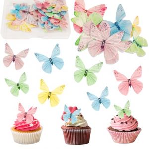 Papillon Comestible pour Gateau,72 Pièces Gâteau Topper de Papillon,Gluant Papier de Riz Décoratif Gâteau,Papillon Décoration de Gâteau,pour Mariage,Anniversaire,Jeux de Princesse. (HONG-EU, neuf)