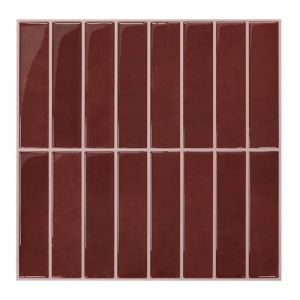 COMSTICKC Cr&eacute;dence Adh&eacute;sive Pour Cuisine Rouge fonc&eacute;, 10 Pi&egrave;ces, Carrelage Adhesif Mural Salle de Bain, Vinyle 3D M&eacute;tro Autocollant Carrelage Adhesif, imperm&eacute;able, 30,5x30,5cm, Ligne droite verticale (Comstickc, neuf)
