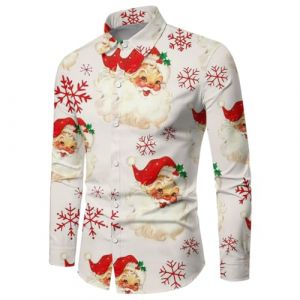 Chemise de Noel Homme Manches Longues Rouge Tee Shirt 3D Imprimer Pull de Noel Moche Cadeaux No&euml;l Chic Chemisette Mode Vetement sans Repassage Grande Taille (YINYUAN（Livraison en 5 &agrave; 8 jours), neuf)