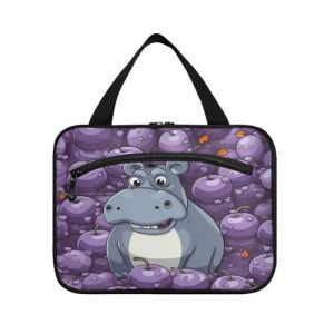 Linnyio Hippopotame Mignon De Dessin Animé Violet Trousse de Toilette de Voyage Suspendue Maquillage,Grande Capacité Pliable Rangement Sacs de Lavage pour Femmes Filles (Linnyio, neuf)