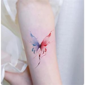 Tatouages ​​papillons color&eacute;s, autocollants pour festival de musique, encre nationale, imperm&eacute;able, rouge et bleu, pour femme, longue tenue(2pcs) (CHJWEIHHERT, neuf)
