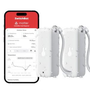 SwitchBot Lot de 2 thermomètres hygromètre IP65 - Pour l'intérieur et l'extérieur - Bluetooth - Point de rosée - VPD - Capteur d'humidité absolu - Stockage des données - Pour serre, cave à vin (SwitchBot, neuf)