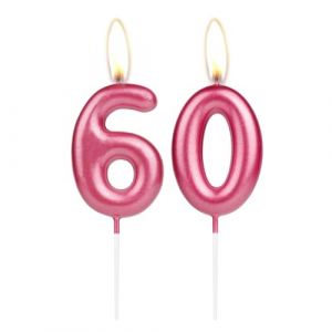 Bougie en forme de chiffre 60 anniversaire scintillante en rose, bougie de g&acirc;teau num&eacute;ro 60 rose, d&eacute;coration de g&acirc;teau d'anniversaire pour fille et gar&ccedil;on, d&eacute;coration de mariage et d'anniversaire (i-QiQi, neuf)