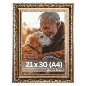 VictoR Cadre photo Leonardo 21 x 30 cm (A4) en brun dor&eacute; &ndash; Cadre photo antique avec verre acrylique incassable &ndash; Cadre photo vintage A4 baroque &ndash; Fabriqu&eacute; en Europe (Victor_Store, neuf)
