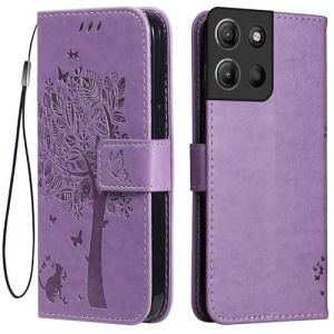Topme &Eacute;tui en Cuir pour Motorola Moto g15 / Motorola Moto g15 Power (6.72" inches), [ Coque Housse de T&eacute;l&eacute;phone Style Motif Chat Et Arbre] - Violet Clair (topme, neuf)