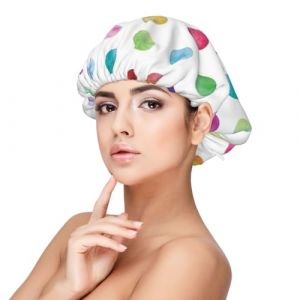 BREAUX Bonnet de nuit bleu &agrave; pois pour protection des cheveux, bonnet de nuit pour homme et femme, bonnet de nuit en satin doux avec bande &eacute;lastique, noir, taille unique (zldxd0068, neuf)