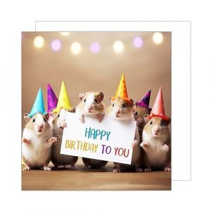 Edition Seidel Carte d'anniversaire carr&eacute;e de qualit&eacute; sup&eacute;rieure avec enveloppe - Carte de v&oelig;ux Happy Birthday Billet - Pour homme, femme, adolescent, enfant - Pour f&ecirc;te humoristique - Motif hamster - (Seidel Verlag GmbH, neuf)