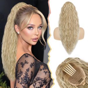 BARSDAR Blond Queue de Cheval Extension avec Peigne, 56cm Bouclée Queue de Cheval Extension de Cheveux avec Cordon pour Femme Synthétique Clip en Postiche Queue de Cheval - Clair Cendré Blond Mixte (BARSDAREU, neuf)