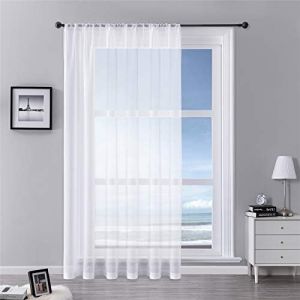 MRTREES 1 Pièce de Rideau Voilage Blanc Voilages Intérieurs Effect Linen Grande Largeur Rideaux sur Mesure Passe Tringle Prêt à Poser Tamisant Decoration pour Fenêtre Salon Cuisine Chambre à Coucher (MRTREES HOME, neuf)
