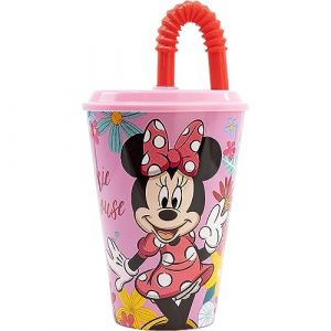 Gobelet avec paille pour enfants Minnie Disney, verre en plastique réutilisable semi-rigide BPA Free capacité 430 ml (Massi s.r.l., neuf)