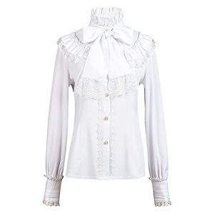 NaLatia Chemise Victorienne pour Femme Gothique Steampunk Chemisier &agrave; Volants Vintage Manches Longues Haut Blouse Chic et &Eacute;l&eacute;gant Renaissance Pirate Top Soir&eacute;e Bal Party Printemps &Eacute;t&eacute; Mode (GUnakd, neuf)